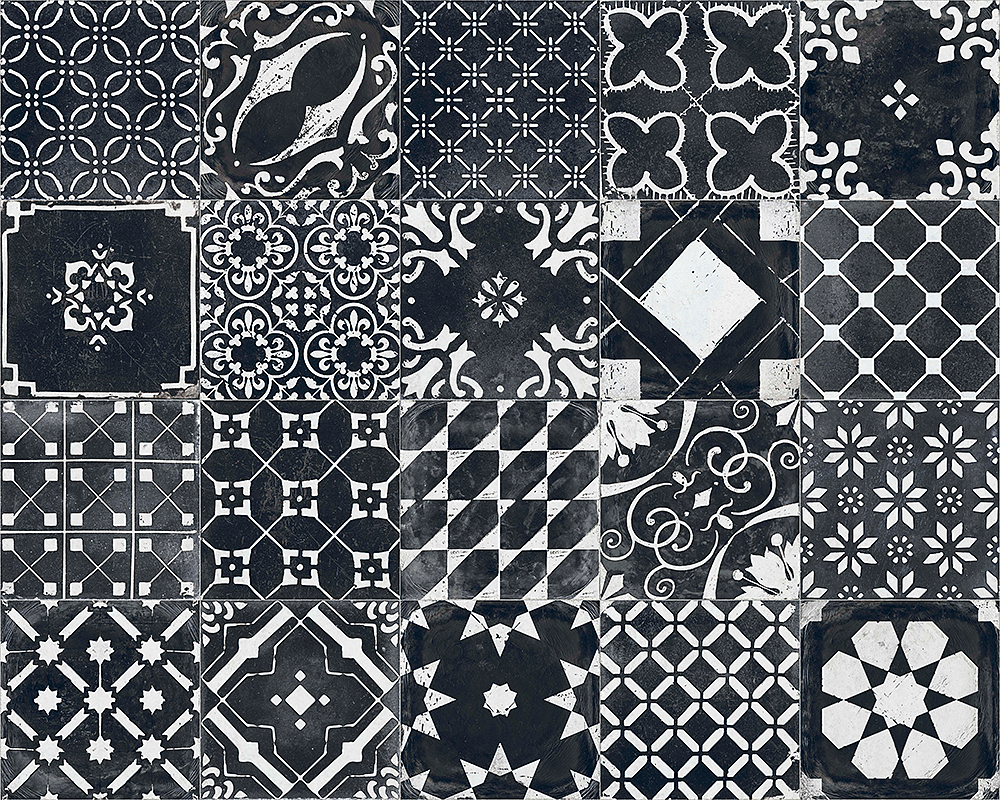 dlažba patchwork černobílý dekory mix